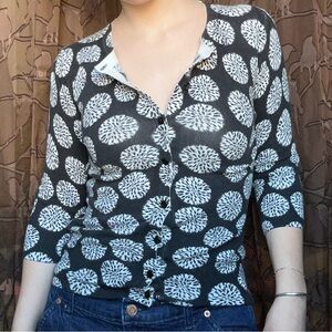 Women's Black and White Patterned Button Up Top